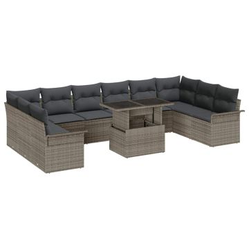 vidaXL Sodo Sofų Rinkinys su pagalve 11 pcs Pilka Poli ratanas
