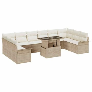 vidaXL Sodo Sofų Rinkinys su pagalve 11 pcs Smėlio Poli ratanas