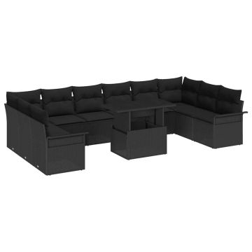 vidaXL Sodo Sofų Rinkinys su pagalve 11 pcs Juoda Poli ratanas