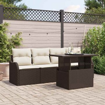 vidaXL Sodo Sofų Rinkinys su pagalve 5 pcs Ruda Poli ratanas