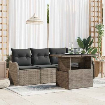 vidaXL Sodo Sofų Rinkinys su pagalve 5 pcs Pilka Poli ratanas