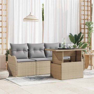 vidaXL Sodo Sofų Rinkinys su pagalve 5 pcs Smėlio Poli ratanas