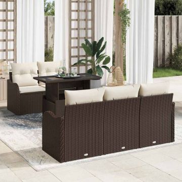 vidaXL Sodo Sofų Rinkinys su pagalve 6 pcs Ruda Poli ratanas