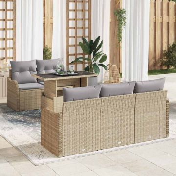 vidaXL Sodo Sofų Rinkinys su pagalve 6 pcs Smėlio Poli ratanas
