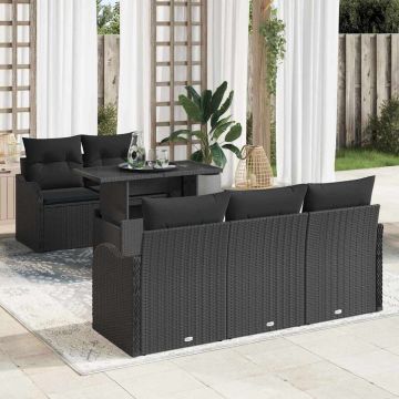 vidaXL Sodo Sofų Rinkinys su pagalve 6 pcs Juoda Poli ratanas