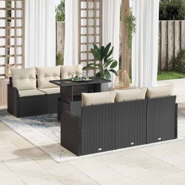 vidaXL Sodo Sofų Rinkinys su pagalve 7 pcs Juoda Poli ratanas