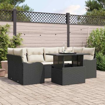 vidaXL Sodo Sofų Rinkinys su pagalve 7 pcs Juoda Poli ratanas