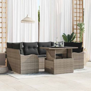 vidaXL Sodo Sofų Rinkinys su pagalve 7 pcs Pilka Poli ratanas