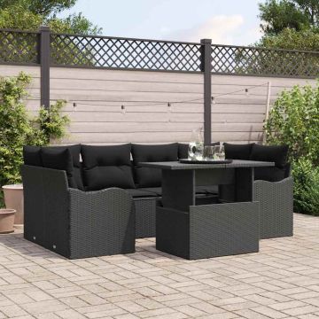 vidaXL Sodo Sofų Rinkinys su pagalve 7 pcs Juoda Poli ratanas