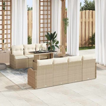 vidaXL Sodo Sofų Rinkinys su pagalve 8 pcs Smėlio Poli ratanas