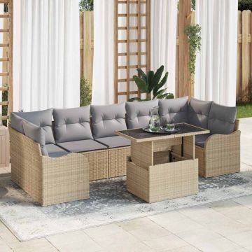 vidaXL Sodo Sofų Rinkinys su pagalve 8 pcs Smėlio Poli ratanas