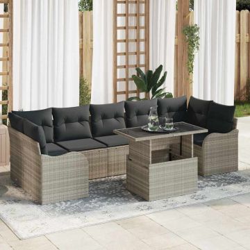 vidaXL Sodo Sofų Rinkinys su pagalve 8 pcs Šviesiai pilka Poli ratanas