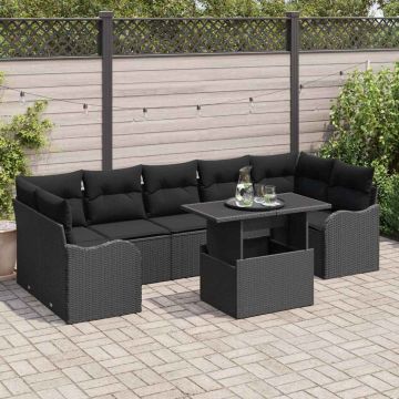 vidaXL Sodo Sofų Rinkinys su pagalve 8 pcs Juoda Poli ratanas