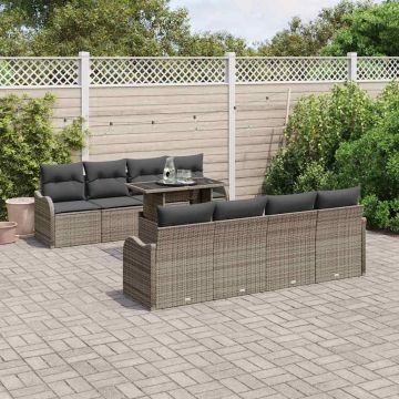 vidaXL Sodo Sofų Rinkinys su pagalve 9 pcs Pilka Poli ratanas