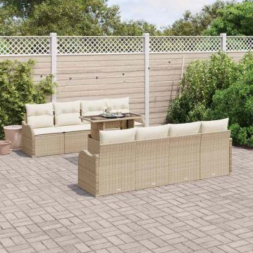 vidaXL Sodo Sofų Rinkinys su pagalve 9 pcs Smėlio Poli ratanas