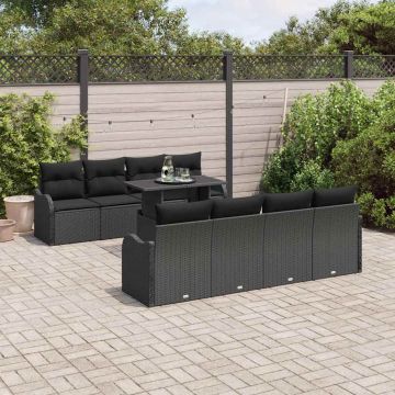 vidaXL Sodo Sofų Rinkinys su pagalve 9 pcs Juoda Poli ratanas