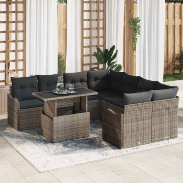 vidaXL Sodo Sofų Rinkinys su pagalve 9 pcs Pilka Poliratanas