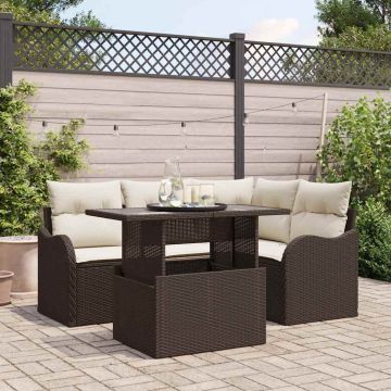 vidaXL Sodo Sofų Rinkinys su pagalve 5 pcs Ruda Poli ratanas