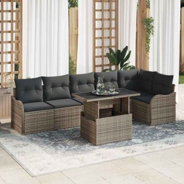 vidaXL Sodo Sofų Rinkinys su pagalve 7 pcs Pilka Poli ratanas