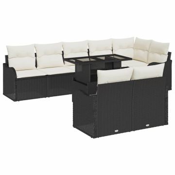 vidaXL Sodo Sofų Rinkinys su pagalve 9 pcs Juoda Poli ratanas