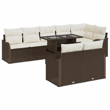 vidaXL Sodo Sofų Rinkinys su pagalve 9 pcs Ruda Poli ratanas
