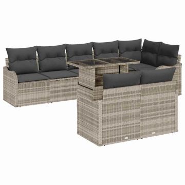 vidaXL Sodo Sofų Rinkinys su pagalve 9 pcs Šviesiai pilka Poli ratanas