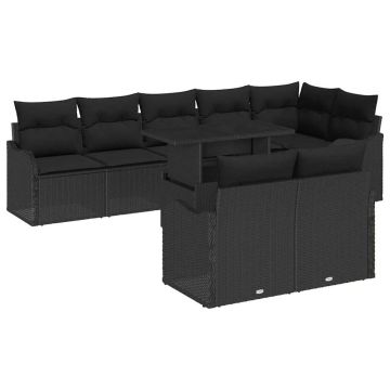 vidaXL Sodo Sofų Rinkinys su pagalve 9 pcs Juoda Poli ratanas