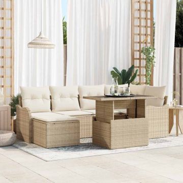 vidaXL Sodo Sofų Rinkinys su pagalve 7 pcs Smėlio Poli ratanas