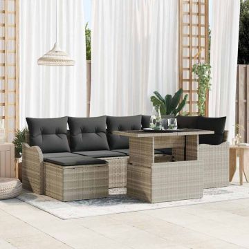 vidaXL Sodo Sofų Rinkinys su pagalve 7 pcs Šviesiai pilka Poli ratanas