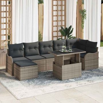 vidaXL Sodo Sofų Rinkinys su pagalve 8 pcs Pilka Poli ratanas