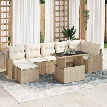 vidaXL Sodo Sofų Rinkinys su pagalve 8 pcs Smėlio Poli ratanas