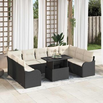 vidaXL Sodo Sofų Rinkinys su pagalve 10 pcs Juoda Poli ratanas