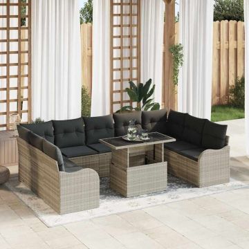 vidaXL Sodo Sofų Rinkinys 10 pcs Šviesiai pilka Poli ratanas