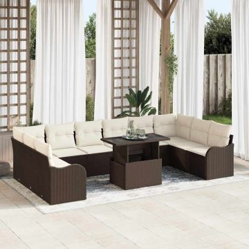 vidaXL Sodo Sofų Rinkinys su pagalve 11 pcs Ruda Poli ratanas