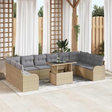 vidaXL Sodo Sofų Rinkinys su pagalve 11 pcs Smėlio Poli ratanas