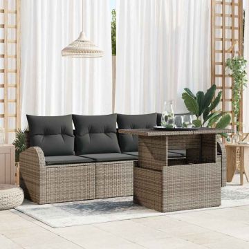 vidaXL Sodo Sofų Rinkinys su pagalve 5 pcs Pilka Poli ratanas