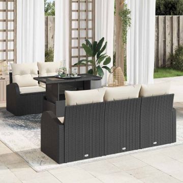 vidaXL Sodo Sofų Rinkinys su pagalve 6 pcs Juoda Poli ratanas