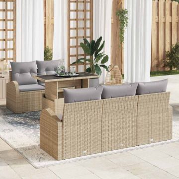 vidaXL Sodo Sofų Rinkinys su pagalve 6 pcs Smėlio Poli ratanas