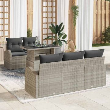 vidaXL Sodo Sofų Rinkinys su pagalve 6 pcs Šviesiai pilka Poli ratanas