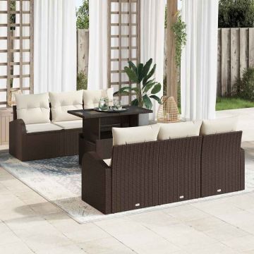 vidaXL Sodo Sofų Rinkinys su pagalve 7 pcs Ruda Poli ratanas