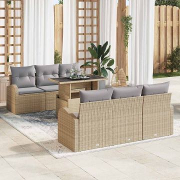 vidaXL Sodo Sofų Rinkinys su pagalve 7 pcs Smėlio Poli ratanas