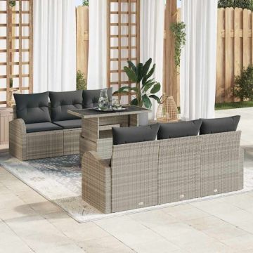 vidaXL Sodo Sofų Rinkinys su pagalve 7 pcs Šviesiai pilka Poli ratanas