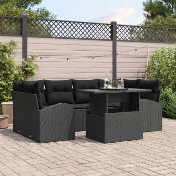 vidaXL Sodo Sofų Rinkinys su pagalve 7 pcs Juoda Poli ratanas