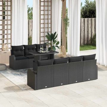 vidaXL Sodo Sofų Rinkinys su pagalve 8 pcs Juoda Poli ratanas