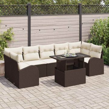 vidaXL Sodo Sofų Rinkinys su pagalve 8 pcs Ruda Poli ratanas