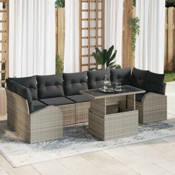 vidaXL Sodo Sofų Rinkinys su pagalve 8 pcs Šviesiai pilka Poli ratanas