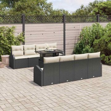 vidaXL Sodo Sofų Rinkinys su pagalve 9 pcs Juoda Poli ratanas