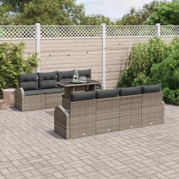 vidaXL Sodo Sofų Rinkinys su pagalve 9 pcs Pilka Poli ratanas