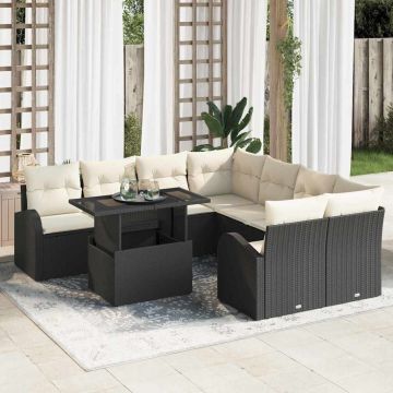 vidaXL Sodo Sofų Rinkinys su pagalve 9 pcs Juoda Poli ratanas