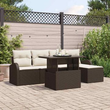 vidaXL Sodo Sofų Rinkinys su pagalve 6 pcs Ruda Poli ratanas